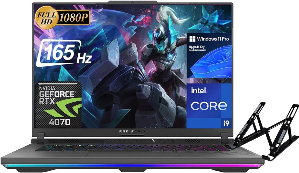 ASUS ROG Strix G16 Gaming Laptop, 16 165Hz Display, Intel Core i9-13980HX(24-core), NVIDIA GeForce RTX 4070, 64GB DDR5 RAM, 2TB SSD, Wifi6, Bluetooth, Windows 11 Pro, with Cefesfy Laptop Stand