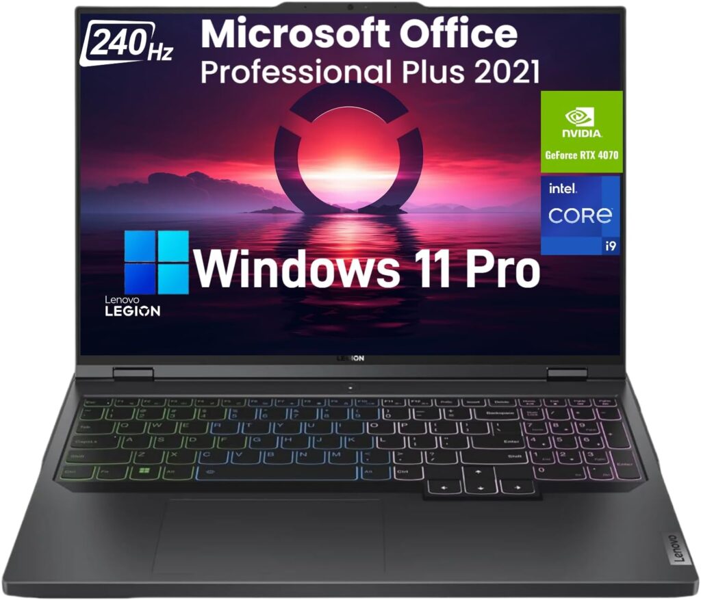 Lenovo Legion Pro 5i Gaming Laptop - 16 WQXGA 240Hz, Intel 20-Core i9-13900HX, NVIDIA RTX 4070, Windows 11 Pro  Microsoft Office Lifetime License, 64GB DDR5, 2TB SSD, Backlit Keyboard, Wi-Fi 6E