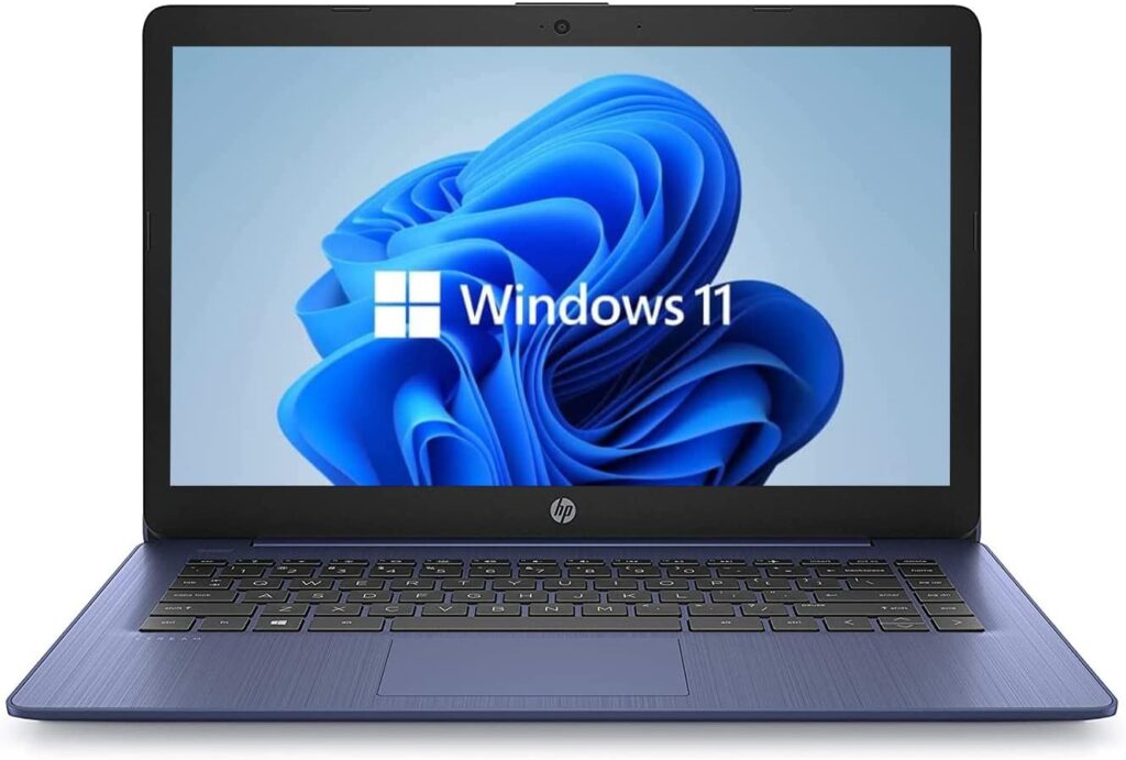 Newest HP 14 HD Laptop, Windows 11, Intel Celeron Dual-Core Processor Up to 2.60GHz, 4GB RAM, 64GB SSD, Webcam, Dale Pink(Renewed) (Dale Blue)
