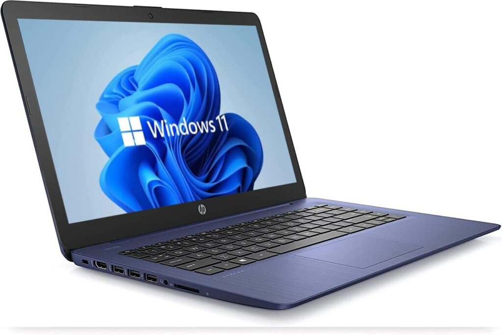 Newest HP 14 HD Laptop, Windows 11, Intel Celeron Dual-Core Processor Up to 2.60GHz, 4GB RAM, 64GB SSD, Webcam, Dale Pink(Renewed) (Dale Blue)