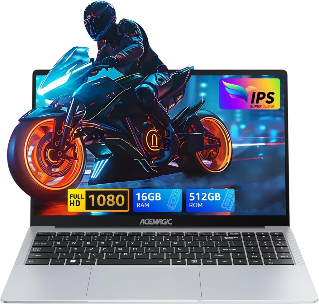 ACEMAGIC Laptop Computer, Quad-Core Processor 16GB DDR4 512GB SSD, 15.6 inch 1080P FHD Laptop, Windows 11, Metal Body, Webcam, Type_C,2.4G/5G WiFi, BT5.0,USB3.2